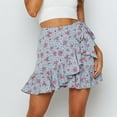 thumbnail image 5 of qolati Women's Summer Stretchy Mini Skirts High Waist Floral Ruffle Wrap Tie Skirt Sexy A-Line Beach Skirt, 5 of 6