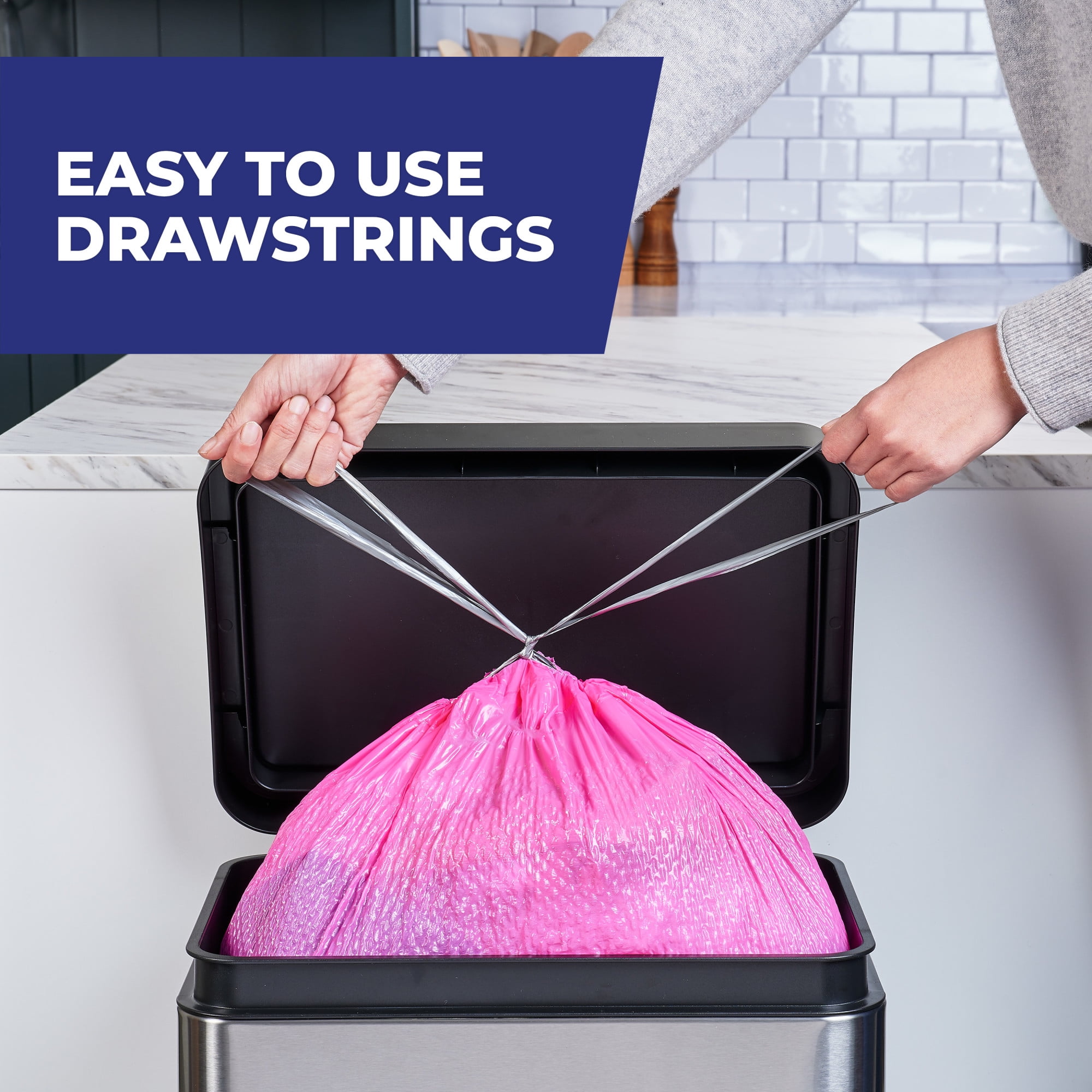 (6 pack) Hefty Ultra Strong 13 Gallon Trash Bags, Tall Kitchen Trash Bags, Pink, Fabuloso Watermelon Scent, 40 Bags