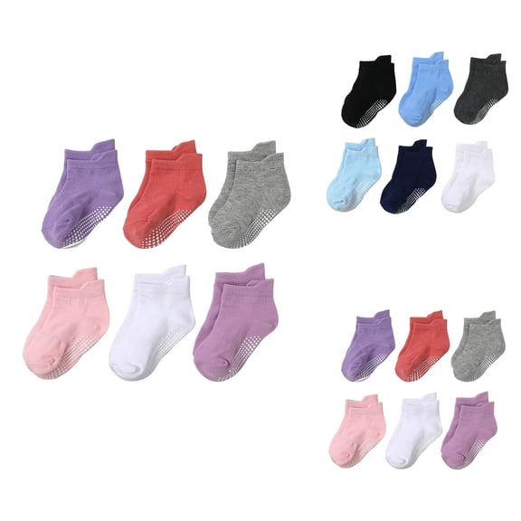 Color Non- Knitted Socks for Toddlers 1-3 Years , Unisex Warm Thick Cotton Ankle Crew Socks with Grippers for Baby Girls and Boys