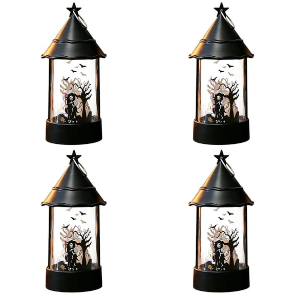 BNNG Halloween Pumpkin Lantern with Flickering LED, Halloween Skull Pumpkin Lanterns - 5.9 Inch Vintage Candle Decorative Hanging Lanterns for Home Indoor Outdoor