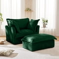 thumbnail image 3 of Modern Sofas Upholstered Slipcovered Armchair with Ottoman, Deep Seat Armchair W/ Wide Ottoman for Living Room, Armchair Sets with Large Soft Pillows(Set of 2), Green Corduroy Fabric,Fabric Sofas, 3 of 24