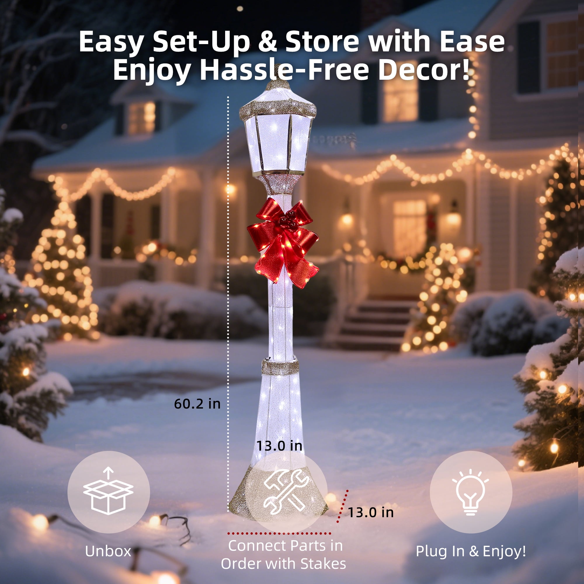 Starfree 60-inch Outdoor Christmas Yard Decoration Outdoor Lighted Lamppost Christmas Street Lamp Holiday Decoration LED Lamp Post for Lawn