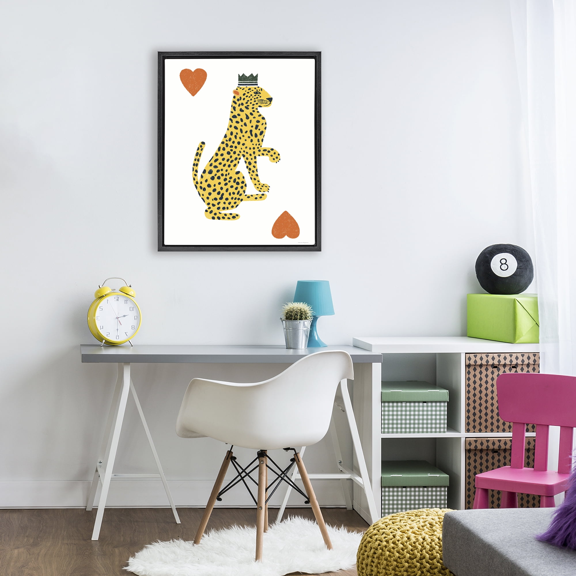 Leopard & Hearts Card Black Framed Floater Canvas Wall Art, design by Svetlana Aleynikova