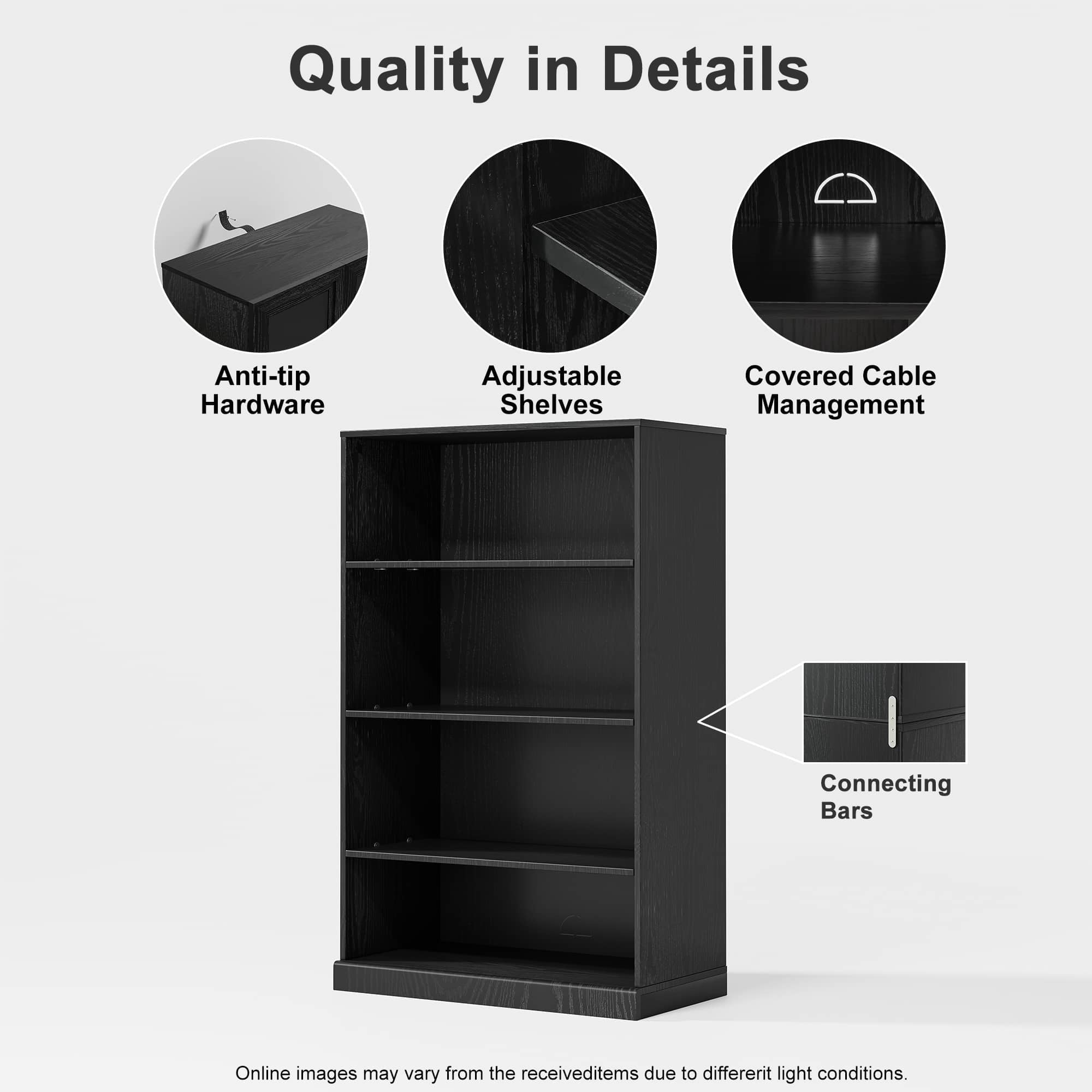 MAYEERTY 49"x31"x16" Doorless Storage Wood Cabinet for Living Room, Black