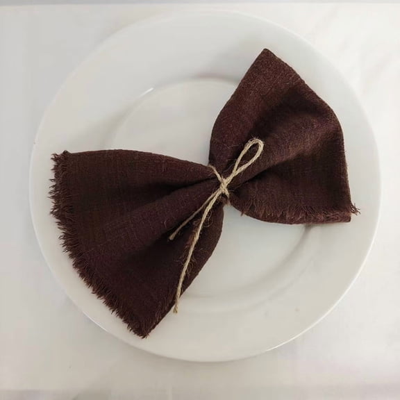 Zhuge Handcrafted Cloth Napkin Set, 12Pcs 16.5 x 16.5 in Fringe Cotton Linen Napkins Portable Bulk Table Decor for Bridal Shower Wedding Gathering, Dark Brown
