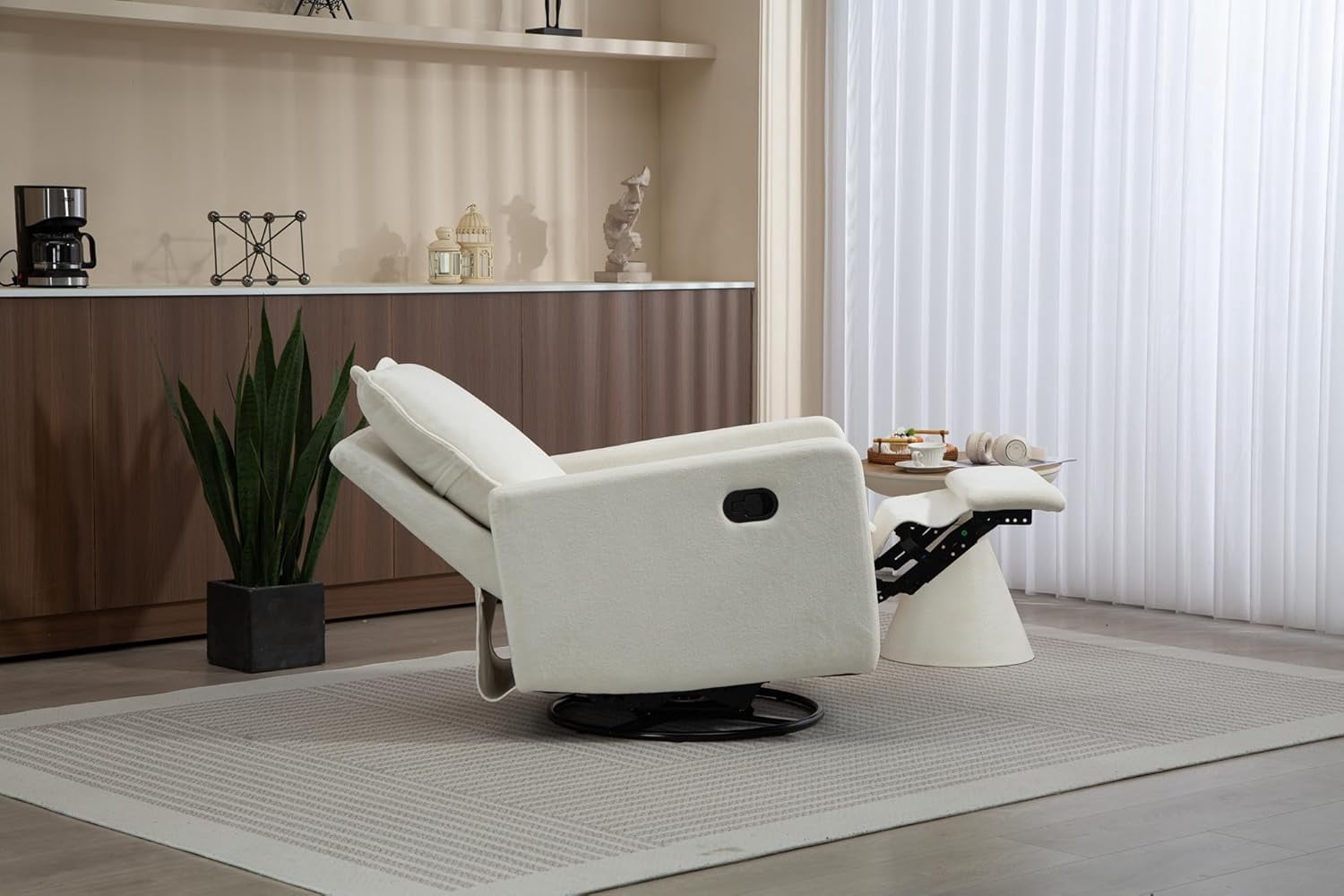 Manual Swivel Rocking Recliner for Adults, Small Plush Wall Hugger Reclining RV Chair, Glider Swivel Recliner Chair with Foot Rest for Nursery, Living Room and Small Places