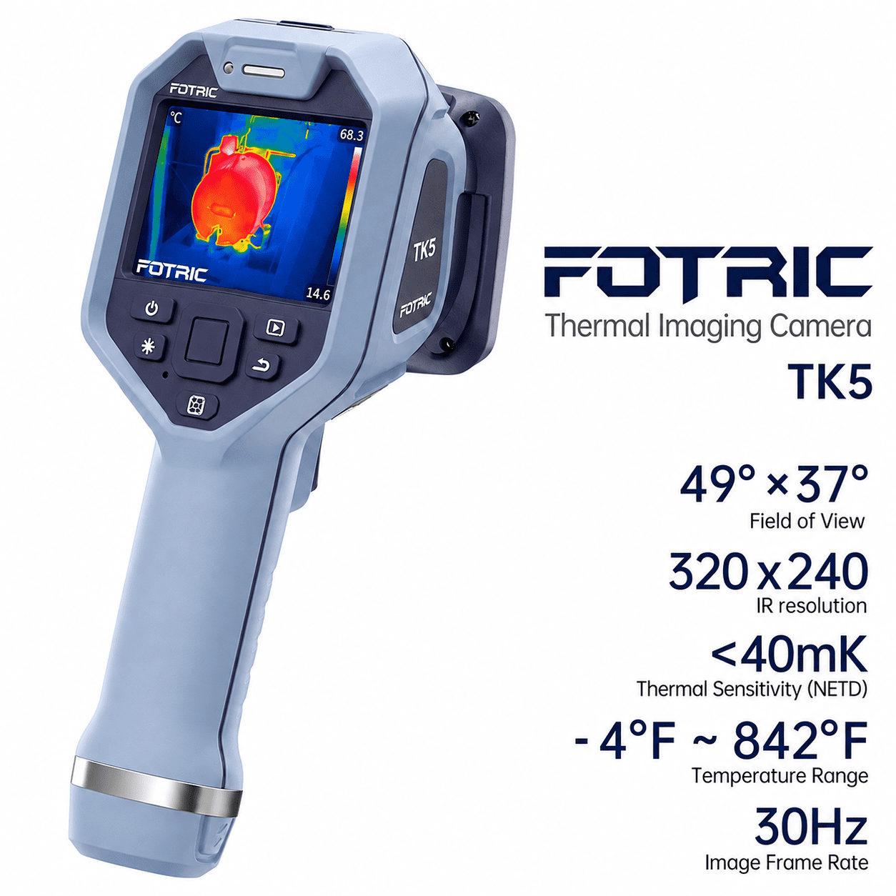 FOTRIC TK5 Thermal Camera, 320 x 240 IR Resolution, Touchscreen, Manual Focus Thermal Imager, -4 to 842°F Temperature Range for Building Inspections