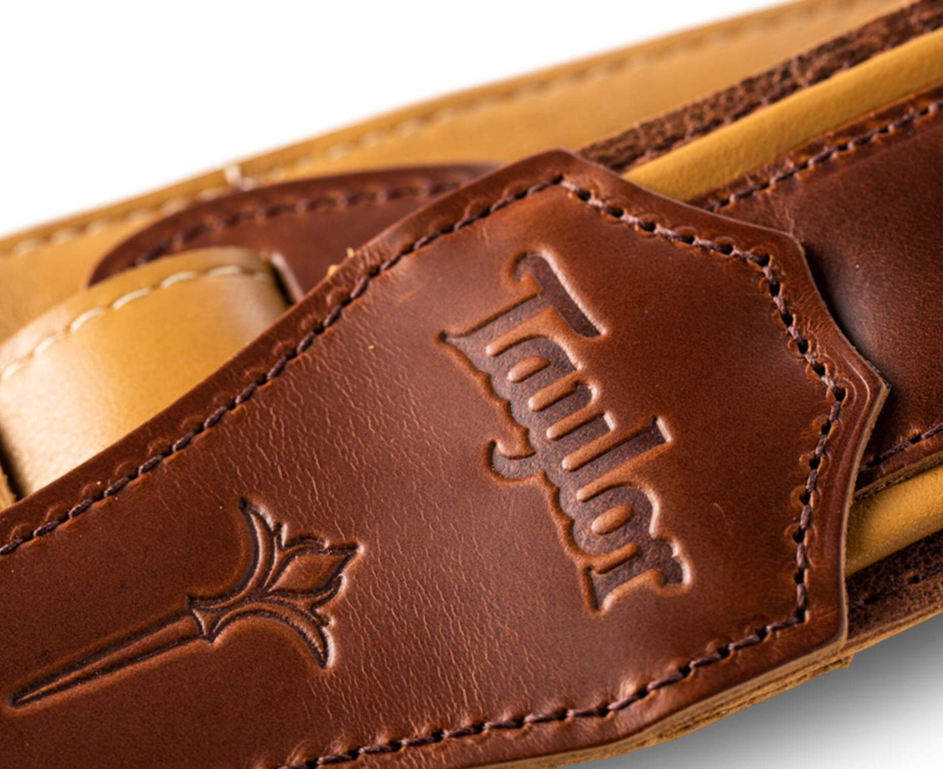 Taylor Guitars Nouveau Embroidered 2.5" Leather Guitar Strap in Brown and Butterscotch