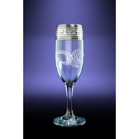 Crystal Goose GX-01-419, 6-Ounce Flute Glasses with Platinum Sputtering, Champagne Flutes with Platinum-Plated Greek Key Design Rim, Champagne Glasses on a Long Stem, Set of