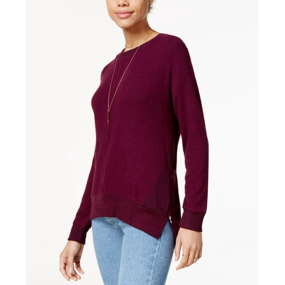 Hippie Rose Juniors Cozy Marled Side Zip Sweatshirt Artisan Wine L