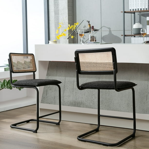 Zesthouse 23.2" Rattan Counter Stools Indoor, Boucle Fabric Counter