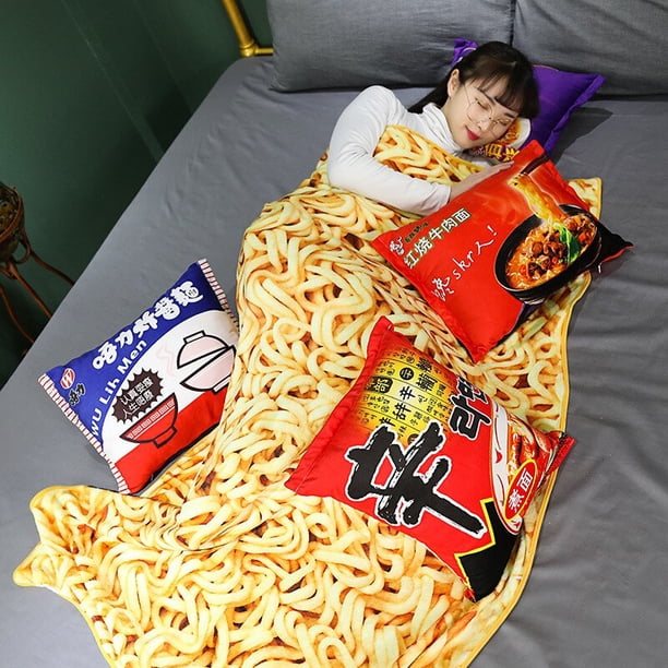 Blanket Simulation Instant Noodles Plush Pillow with Blanket Stuffed Beef Fried Noodles Funny Gifts Food Plush Toy heqiyong LED