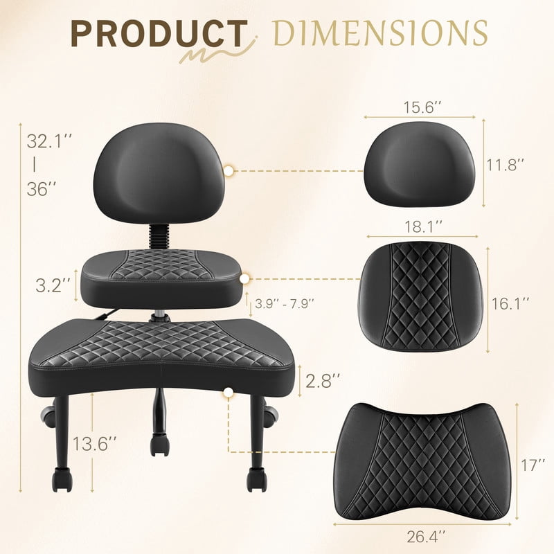 Homall Ergonomic Cross Legged Chair,361°Swivel Wheels, Height Adjustable Ergonomic Kneeling Desk Chairs for ADHD,Meditation ,Yoga and Home Office with Strong Lumbar Support,PU Leather,Black