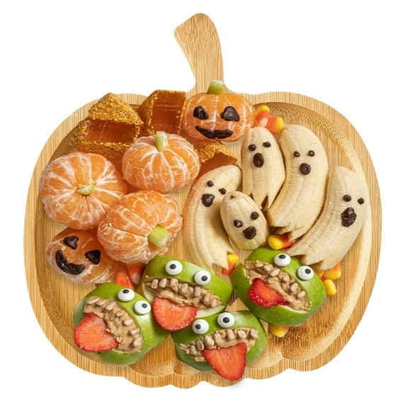 HUISZJ Halloween Ghost Serving Tray Wooden Charcuterie Cheese Board with Tableware Dessert Snacks Appetizer Platter for Restaurant Home