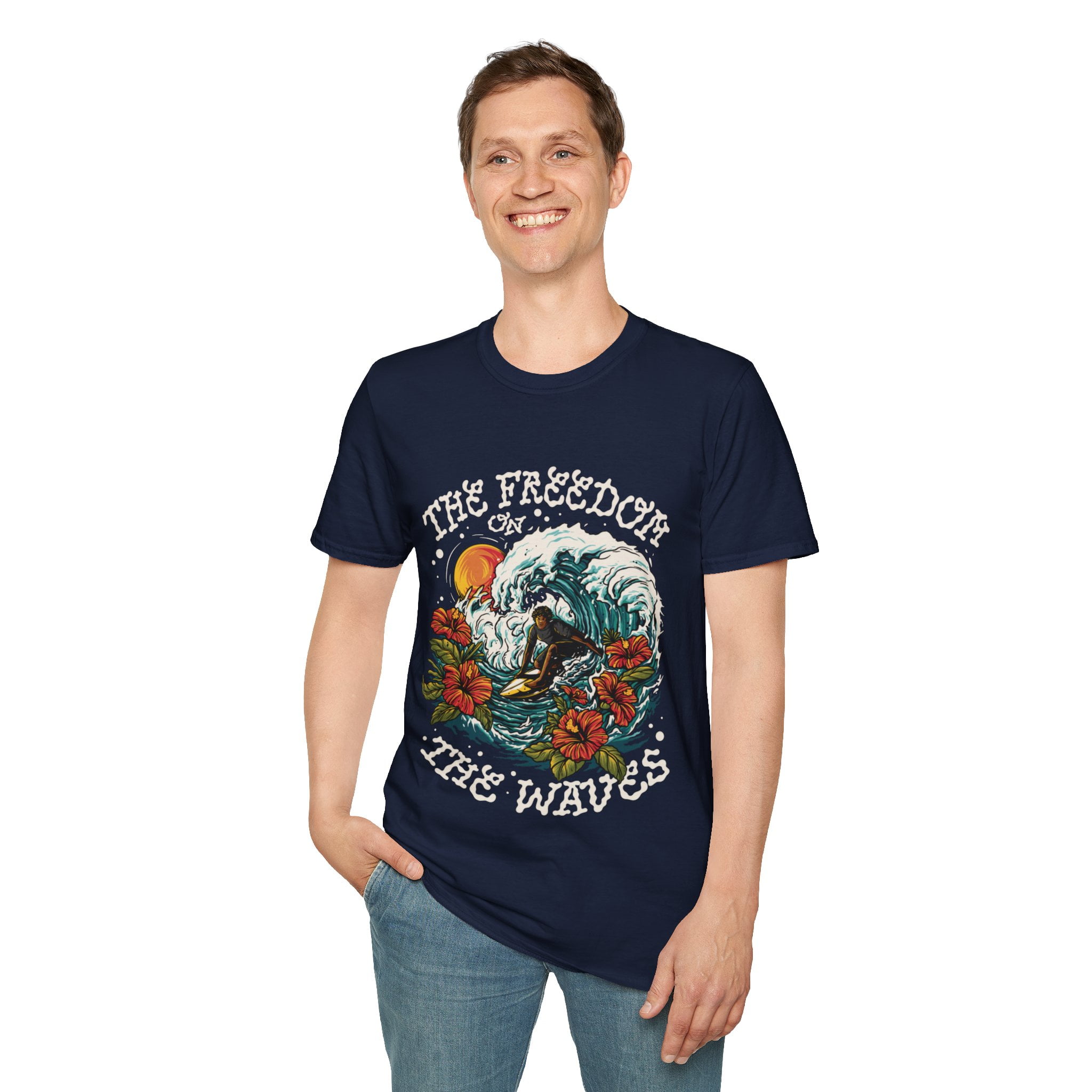 The Freedom On The Waves Surf Lover Novelty Graphic Unisex Softstyle TShirt