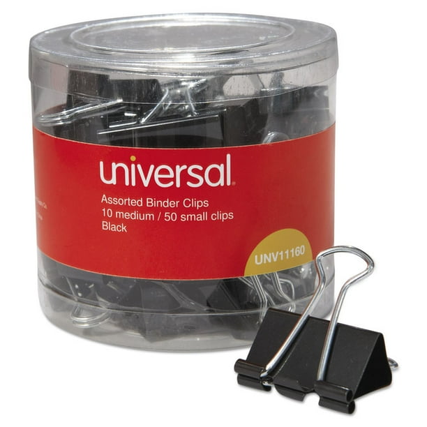 UNIVERSAL Medium/Small Binder Clips 5/8" 3/8" Capacity 1 1/4" 3/4" Wide Black 60/PK 11160