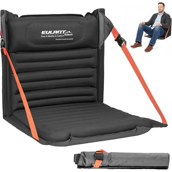 Lightweight Inflatable Folding High-Back Seat with Adjustable Straps for Camping, Hiking, and Outdoor Use – Large Black