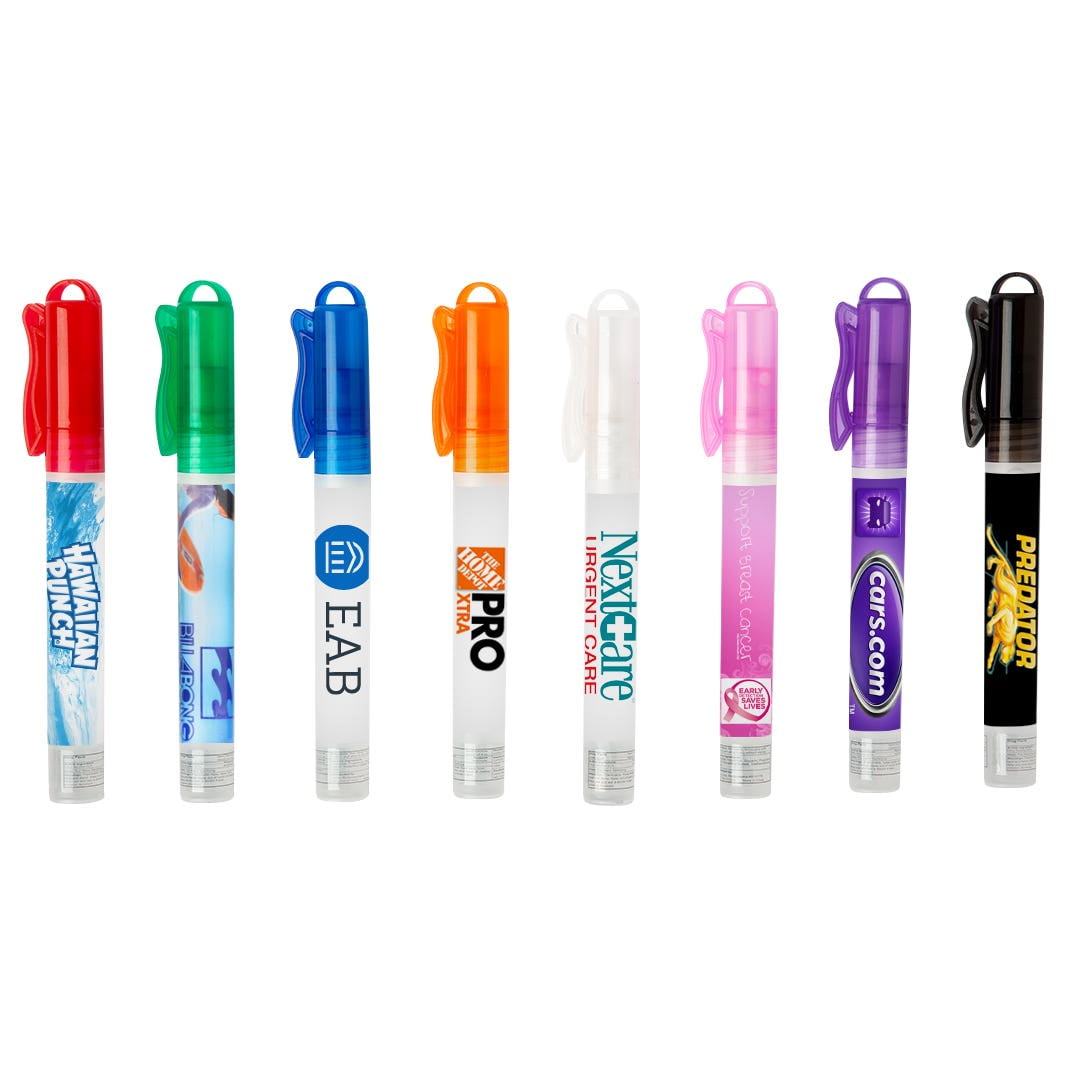 Custom 10 ml Hand Sanitizer Spray Pen, Set of 250, Personalized Bulk Pack, InfectiGuard Hand Sanitizer with Carabiner Imprinting Keychain Perfume Spray Pen for Travel, Home, and Car Use - Clear