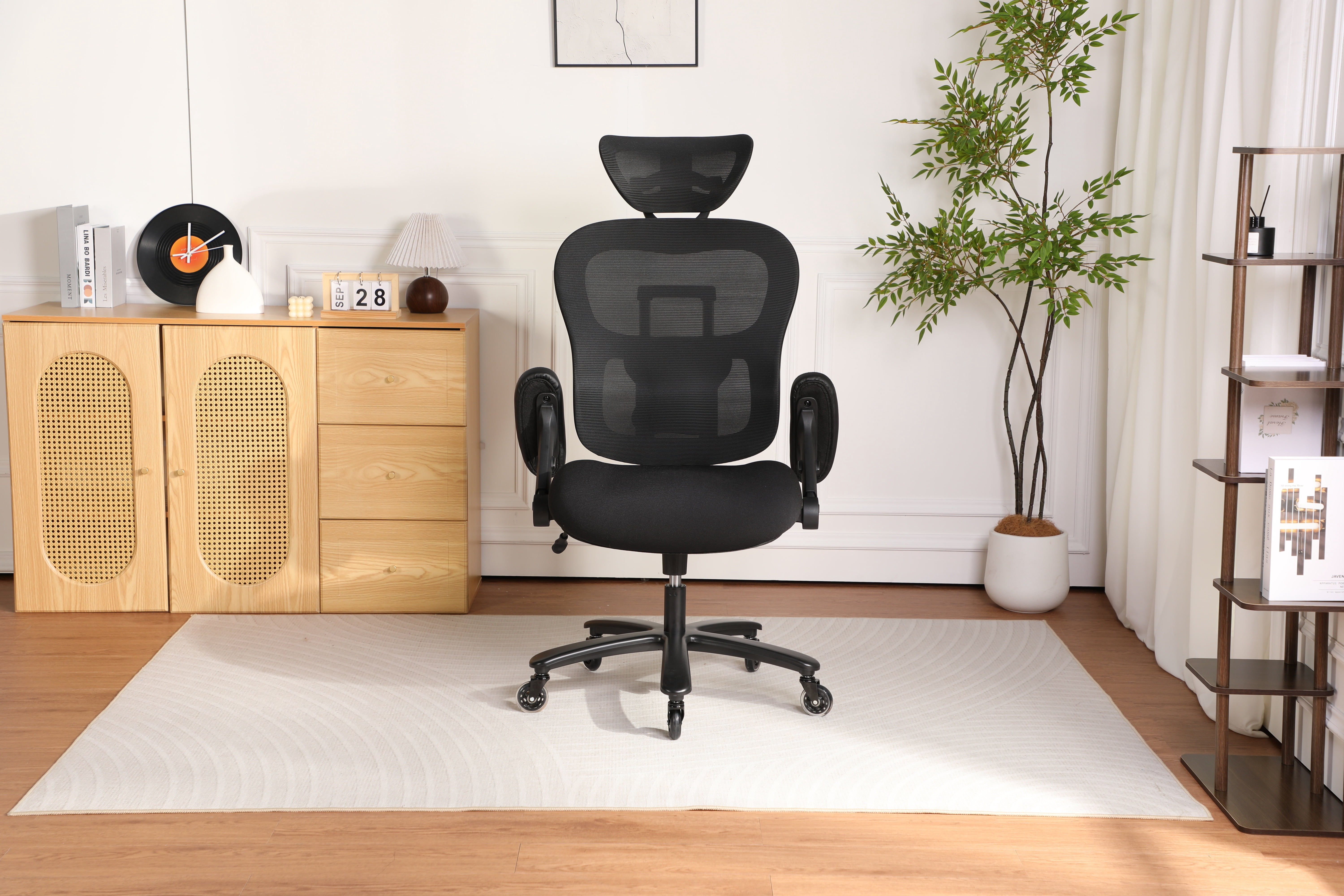 500LBS Big and Tall Office Chair Mesh Breathable, Gaming Chair with Adjustable Backrest Height & Headrest Angle & Adaptive Lumbar Lupport, Executive Computer Desk Chair with 2D Flip-Up Arms, Black
