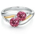 thumbnail image 2 of Gem Stone King 925 Sterling Silver and 10K Yellow Gold Pink Tourmaline and White Lab Grown Diamond 2 Stone Engagement Ring for Women (1.08 Cttw, Round 5MM, October Birthstone, Size 5), 2 of 4