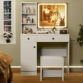 thumbnail image 5 of Women Makeup Vanity Desk with Mirror and 11 Lights, 3-Colour Hollywood Brighter Bulbs, Vanity Table with Large Drawers and Tiers of Open Shelves for Bedroom Dressing Room White, 5 of 8