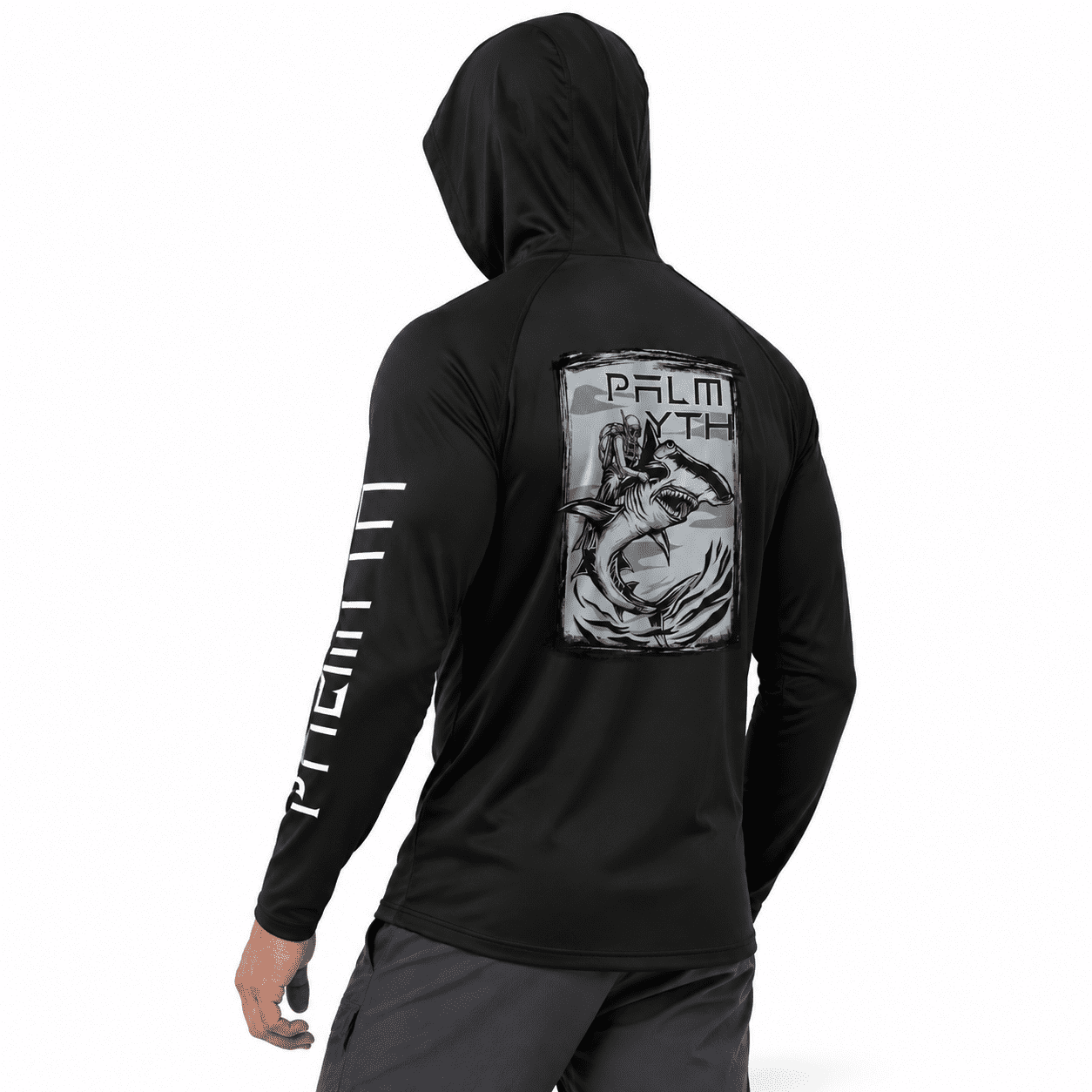 Black/Diver Shark XX-Large Men UPF 50+ Long Sleeve Sun Fishing Shirt with Neck Gaiter