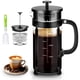 thumbnail image 1 of YMMIND Cafetera de prensa francesa Prensa de café de acero inoxidable 304 de 12 oz, con sistema de 4 filtros, vidrio de prensa francesa de borosilicato de espesor resistente al calor, émbolo de café d, 1 of 5