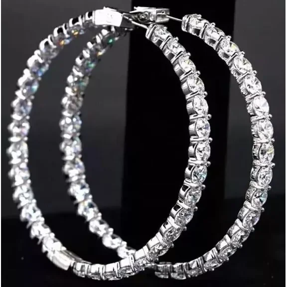 14K White Gold Plated 4 Ct Lab Created Diamond Inside Out Hoop Earrings