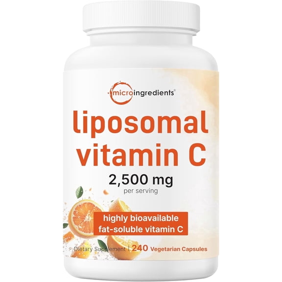 Micro Ingredients Liposomal Vitamin C 2,500mg, 240 Vegetarian Capsules | Highly Bioavailable Fat Soluble Form | Liposomal  Vitamins Supplement, Non-GMO, Gluten Free