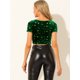 thumbnail image 5 of Top Corto De Terciopelo Para Mujer, Cuello Cuadrado, Manga Corta, Casual, Ajustado, Camiseta Verde L, 5 of 6