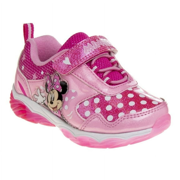 Disney Minnie Mouse Toddler Girls' Hook & Loop Sneakers with 4 White Lights - Pink , Size: 11