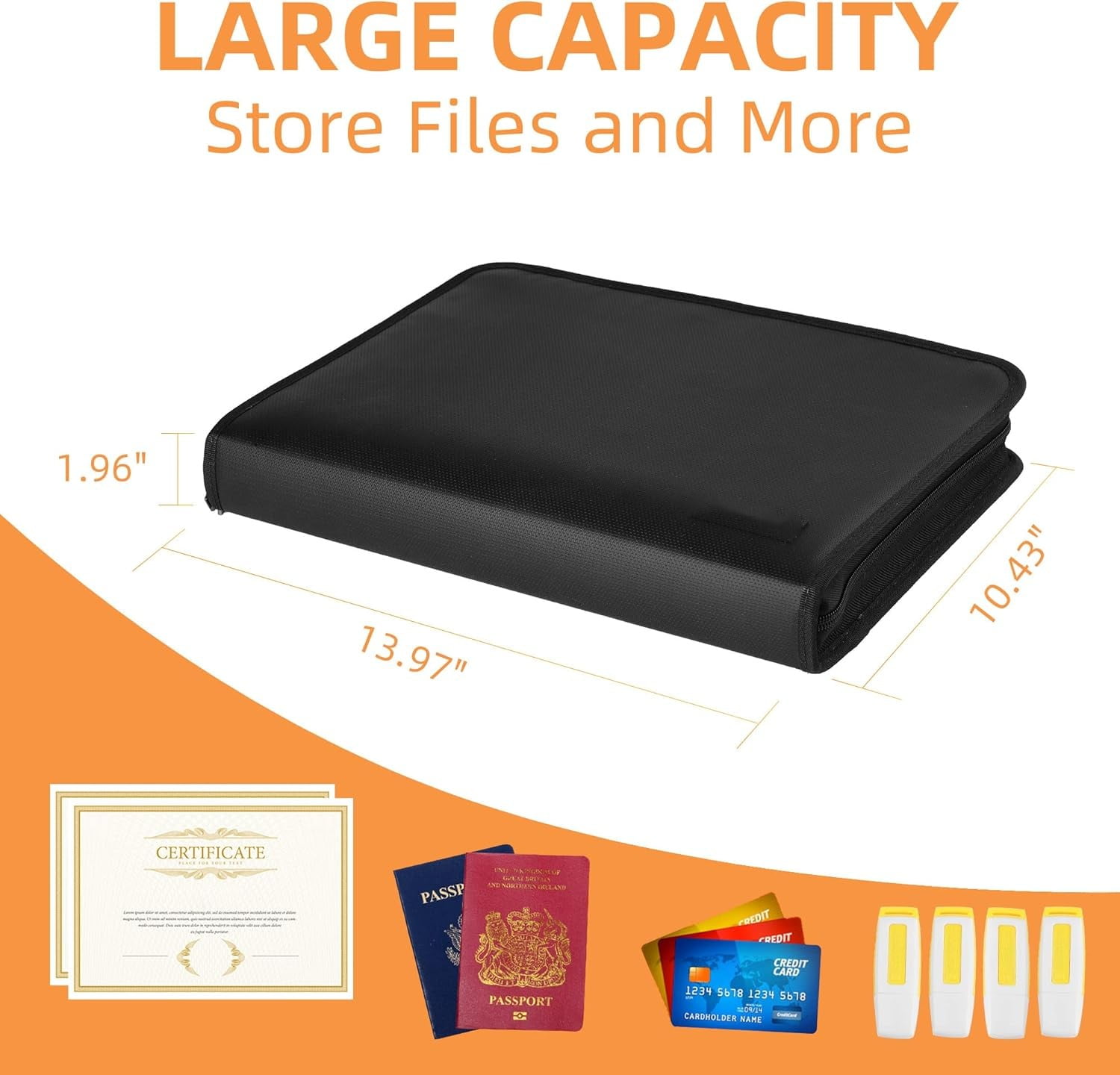 Fireproof & Waterproof Accordion File Organizer, 13-Pocket Expanding Document Organizer with Handle & Labels, Durable Heat-Resistant Folder for A4/Letter Files, Portable Business Fire Safe Storage