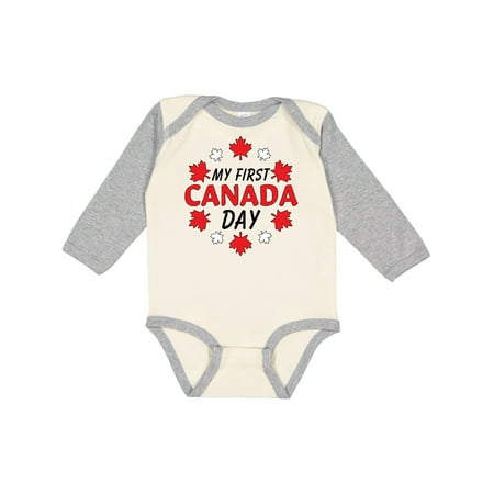 

Inktastic My First Canada Day with Red and White Maple Leaves Boys or Girls Long Sleeve Baby Bodysuit