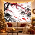 thumbnail image 3 of Koi Fish and Cherry Blossoms in Misty Mountains with Pagodas, Serene Japanese Inspired for Art Lovers, Nature Wall Art Decor, Housewarming Gift, Tapestry Wall Hanging for Bedroom and Living Room, 3 of 7