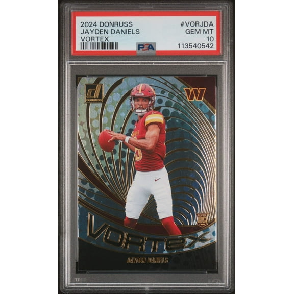 Graded 2024 Panini Donruss Jayden Daniels #VORJDA Vortex Rookie RC Football Card PSA 10 Gem Mint