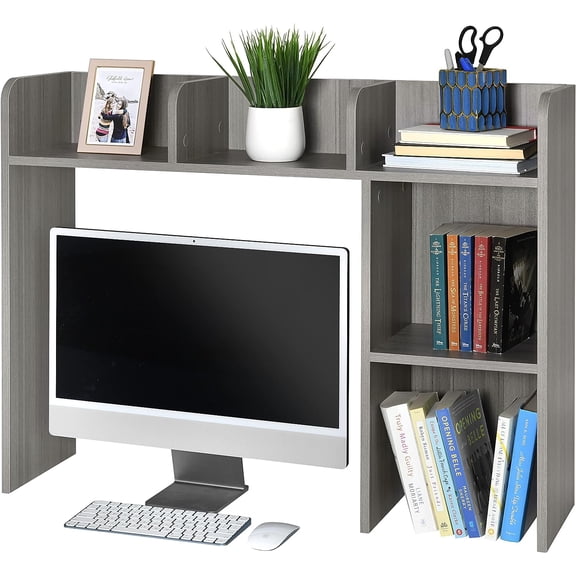 GlossyEnd Sturdy & Elegant Wood Desk Bookshelf Organizer, Office Storage Holder, Desktop Organizer, Collage Dorm, Gray (GE42513)