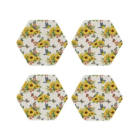 

Tideii Bird Sunflowers for Leather Coasters 4 Pieces Anti-fouling and Anti-scalding Decorative Coasters Suitable for Restaurants Kitchens Coffee Shops-Hexagon
