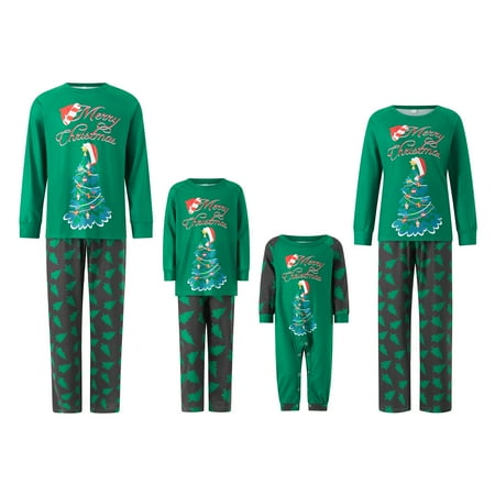 

FOCUSNORM Matching Family Pajamas Sets Christmas Tree Printed Plaid Pjs Long Sleeve Tee and Pants Loungewear