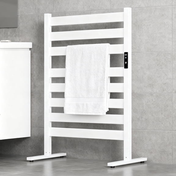 Towel Warmer, Heated Towel Racks for Bathroom, Freestanding/Wired/8 Bar, Aluminum, Adjustable Temperature, Overheat Protection White