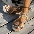 thumbnail image 3 of Bohemia Beach Sandals for Women 2025 Ethnic Casual Braided Rhinestones Elastic Ankle Strap Dressy Sandals, 3 of 6