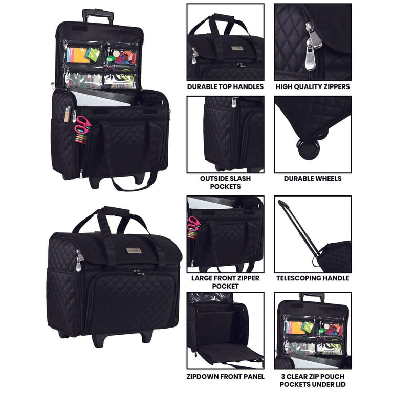 18 Black Quilted Teacher Rolling Tote Rolling Craft Bags Storage Organization