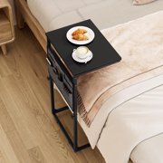 C Shaped End Table with Storage - Adjustable Height Side Table for Small Spaces