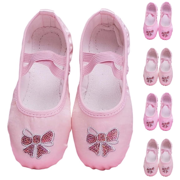 Miluxas Ballet Shoes for Girls, Satin Dance Practice Slippers Glitter Bow Soft Flat Sole Yoga Gymnastics Shoes (Toddler/Little/Big Kid) Watermelon Red 3.5(39)