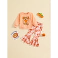 thumbnail image 3 of xiaxaixu Kid Girls Pants Set, Letters Print Sweatshirt with Pumpkin Print Flare Pants Halloween Clothes, 3 of 9