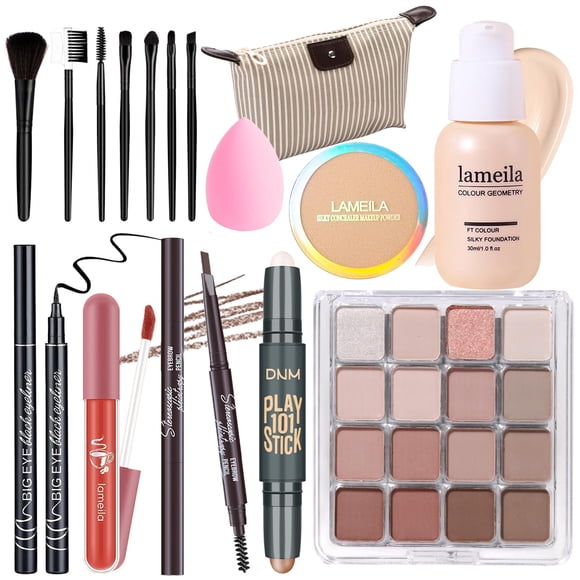 YBUETE Set de maquillaje Kit completo para niñas, adolescentes, mujeres, set de regalo de maquillaje que incluye sombra de ojos, base, colorete, lápiz de cejas, máscara, delineador de ojos, pinceles,