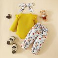 thumbnail image 3 of Baby Girl Clothes Newborn Infant Outfits Cartoon Bear Ruffle Romper+ Bow Floral Pants + Cute Headband Sets For Girls Kaprioy Baby Girl Clothes, 3 of 7