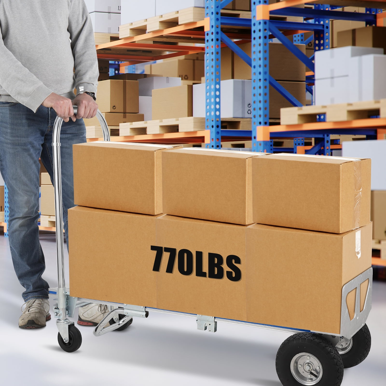 Garvee Folding Hand Truck,2-in-1 Aluminum Dolly Cart with Wheels,770 LBS Capacity Heavy Duty Hand Trucks for Transport and Moving