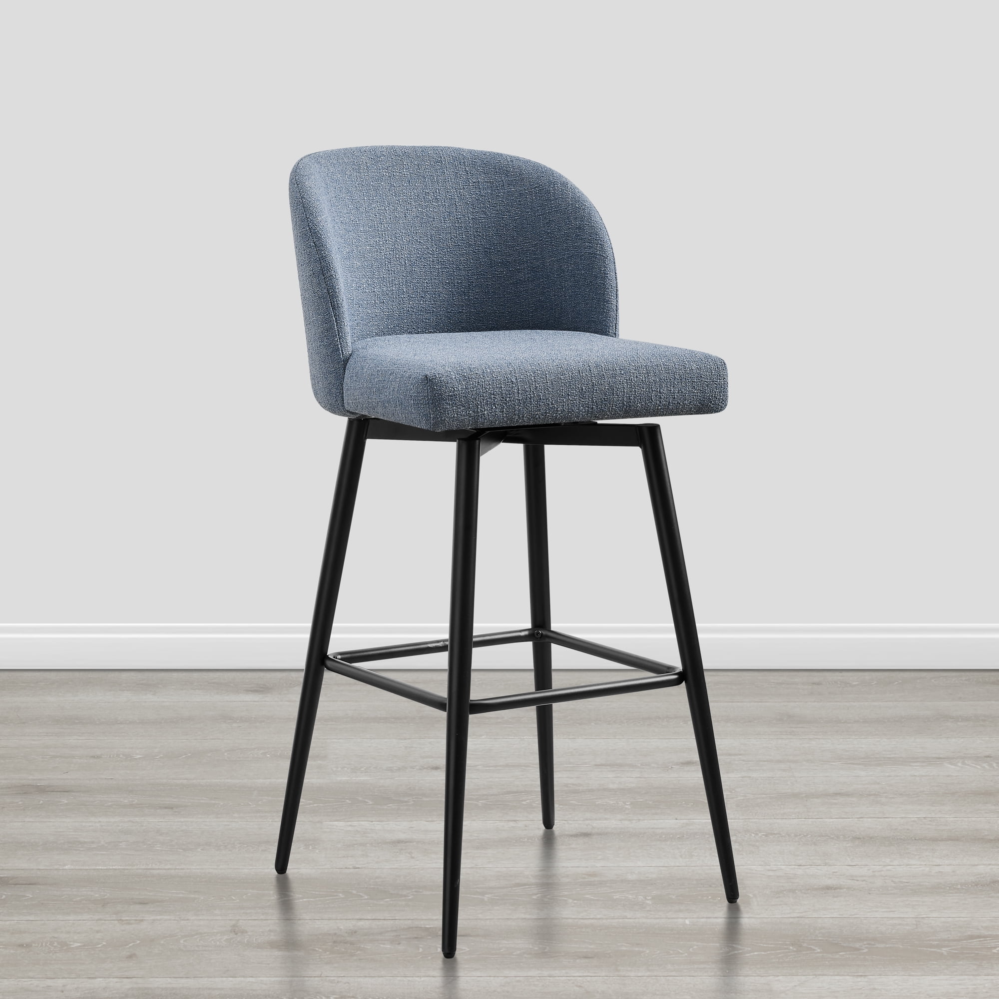 Spruce & Spring Bar Height Swivel Barstool with Metal Legs Set of 2, Blue, Fabric