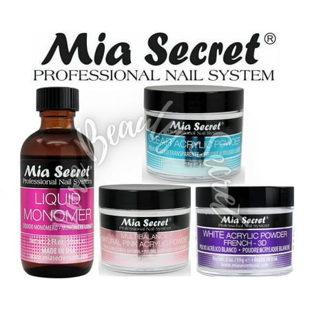 Mia Secret Liquid Monomer 2 oz and Powder 2 oz x 3 (NATURAL PINK + WHITE + CLEAR)