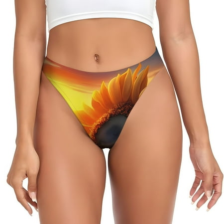 Sigee Sunset Coast Sunflower for Women s G-String Panty  Low Rise  Soft Lace Perfect for Everyday Wear or Special Occasions-Large